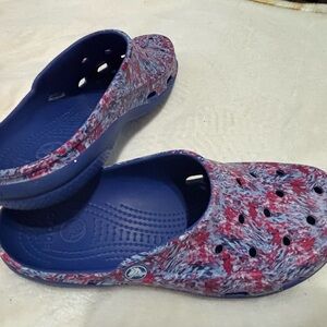 CROCS Red and Blue Patterned Clogs